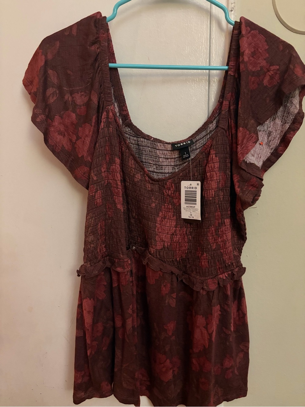 torrid Burgundy Floral Scoop Neck Peplum Tunic